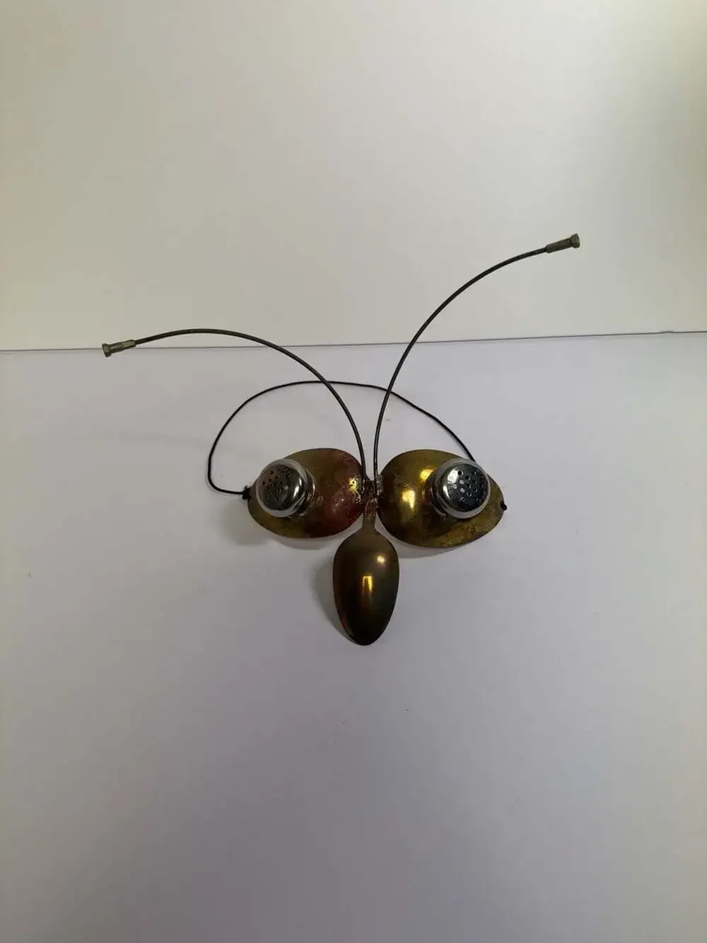 Vintage Brutalist Mixed Metal Butterfly Wall Art Sculpture Repurposed‎ Spoon and